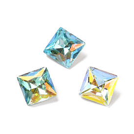 Light AB Style Glass Cabochons, Pointed Back & Back Plated, Faceted, Square