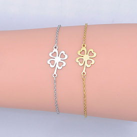 201 Stainless Steel Link Bracelets, with Lobster Claw Clasps, Clover