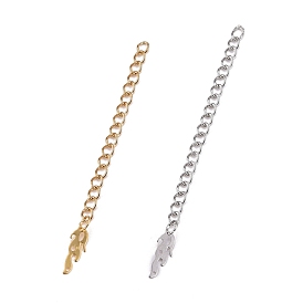 304 Stainless Steel Chain Extender, Curb Chain, with 202 Stainless Steel Charms, Feather