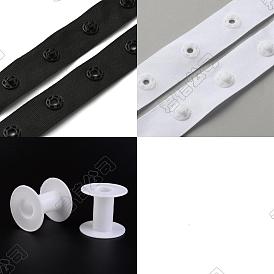 AHADEMAKER 10 Yards 2 Colors Plastic Snap Button Tape, Sewing Fastener Polyester Tape, with 2Pcs Plastic Empty Spools