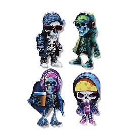 Halloween Theme Opaque Printed Acrylic Pendants, Skeleton