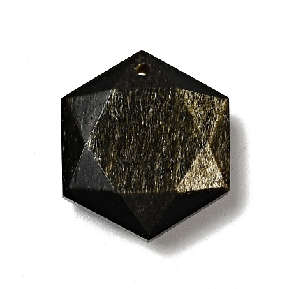 Natural Golden Sheen Obsidian Pendants, Faceted, Hexagon