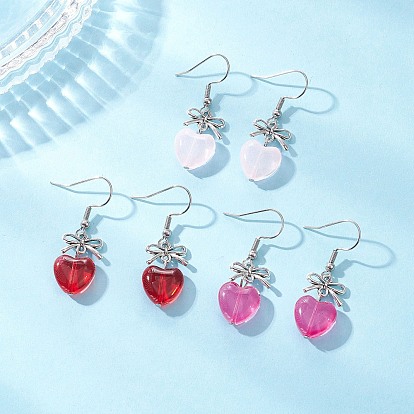 Сердце из стекла серьги болтаться, с 304 нержавеющей стали серьги крючки, золотые