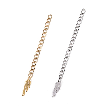 304 Stainless Steel Chain Extender, Curb Chain, with 202 Stainless Steel Charms, Feather