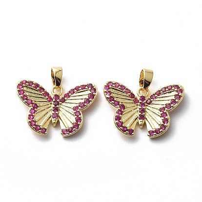 Brass Cubic Zirconia Pendants, Butterfly Charm, Real 18K Gold Plated