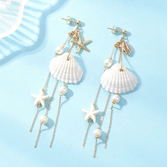 Серьги-гвоздики в форме ракушки из латуни и стекла с жемчужинами, с ракушкой и синтетической бирюзой и 304 фурнитурой из нержавеющей стали