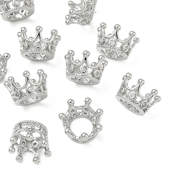 SHEGRACE Brass Micro Pave Cubic Zirconia Pendants, Cadmium Free & Nickel Free & Lead Free, Crown Charms, Clear