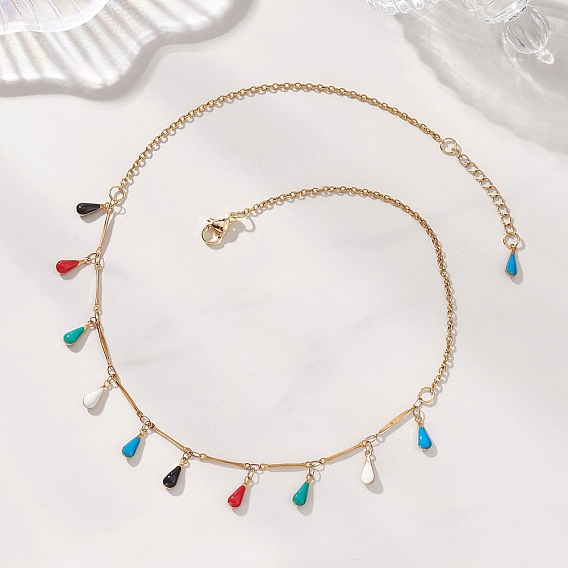 304 Женские нагрудные ожерелья с кисточками и каплевидной формой, покрытые эмалью из нержавеющей стали