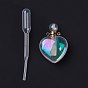 Angel Aura Quartz, Faceted Natural Quartz Crystal Pendants, Openable Perfume Bottle, with Golden Tone Brass Findings and Plastic Dropper, Heart