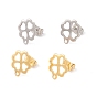 201 Stainless Steel Stud Earring Findings, with 304 Stainless Steel Pins, Horizontal Loops and Ear Nuts, Clover