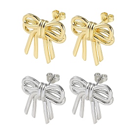 Bowknot Rack Plating Brass Stud Earrings for Women, Long-Lasting Plated, Lead Free & Cadmium Free