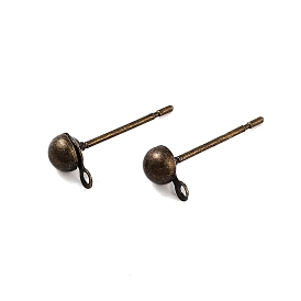 Rack Plating Brass Stud Earring Findings, with Loop, Cadmium Free & Lead Free, Round