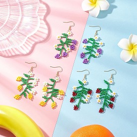 Серьги-подвески из стеклянных бусин с цветами и фруктами, с золотой тон 304 выводы из нержавеющей стали