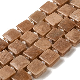 Natural Sunstone Beads Strands, Square, with Seed Beads