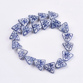 Handmade Blue and White Porcelain Beads, Triangle with Tai Ji Pattern