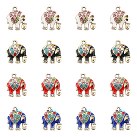 Alloy Rhinestone Pendants, with Enamel, Cadmium Free & Lead Free, Elephant, Golden