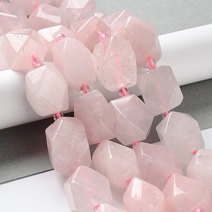 Natural Rose Quartz Beads Strands, with Seed Beads, Faceted, Rhombus