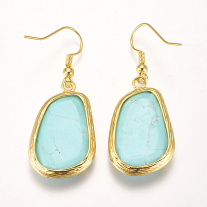 Gemstone Dangle Earrings, with Brass Findings, Oval