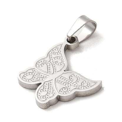304 Stainless Steel Pendants, Textured and Laser Cut, Butterfly Charm