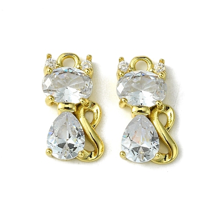 Кулоны из экологически чистой латуни с микропаве и кубическим цирконием, долговечный, реальный 18 k позолоченный, без кадмия и без свинца, кошка