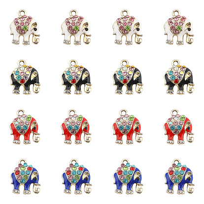 Alloy Rhinestone Pendants, with Enamel, Cadmium Free & Lead Free, Elephant, Golden