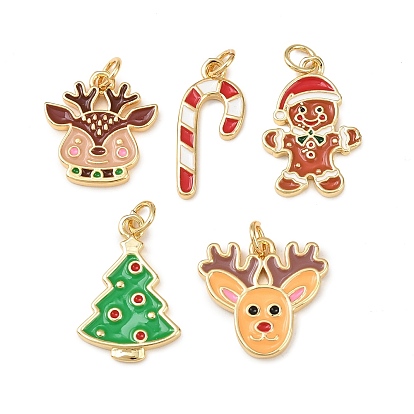 Рождественские латунные эмалевые подвески, с прыжковых колец, без свинца и без кадмия, долговечный, стойки покрытие, реальный 18 k позолоченный