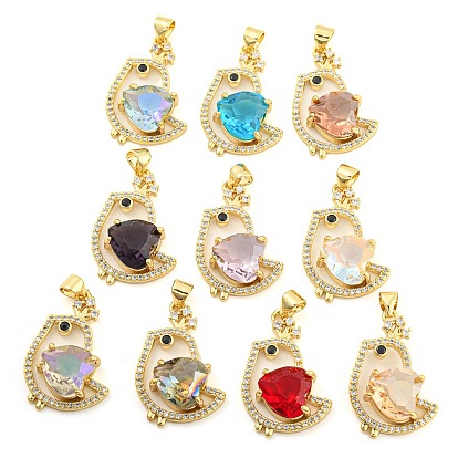 Placage de crémaillère en laiton micro pavé pendentifs en zircone cubique claire, avec la glace, plaqué longue durée, sans cadmium et sans plomb, charmes d'oiseaux