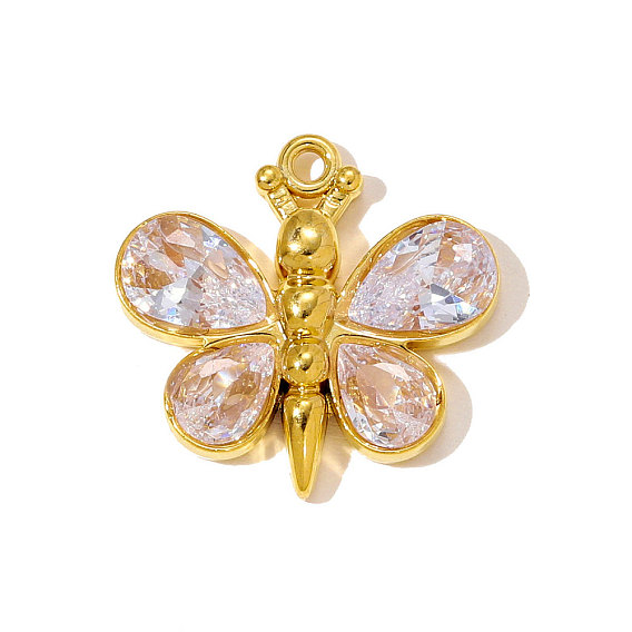 304 кубический стальные подвески из нержавеющей диоксида циркония, бабочки прелести, ионное покрытие (ip), зеркальная полировка, реальный 18 k позолоченный