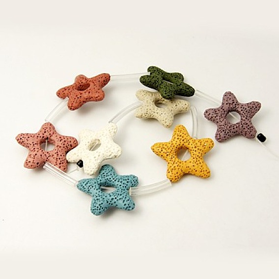 Natural Lava Rock Beads Strands, Dyed, Star, 33~35x7~8mm, Hole:2mm