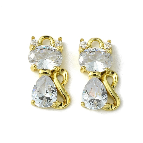 Кулоны из экологически чистой латуни с микропаве и кубическим цирконием, долговечный, реальный 18 k позолоченный, без кадмия и без свинца, кошка