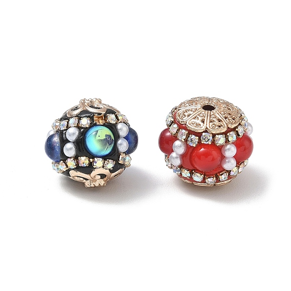 Brass & ABS Imitation Pearl & Resin & Alloy Beads, Round with Flower