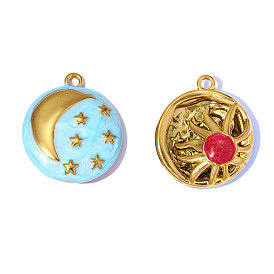 304 подвески из нержавеющей стали, с эмалью, плоские круглые прелести, зеркальная полировка, ионное покрытие (ip), реальный 18 k позолоченный