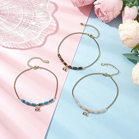304 Stainless Steel Link Chain Anklets, with Natural Pink Aventurine & Magnesite & Tiger Eye for Women