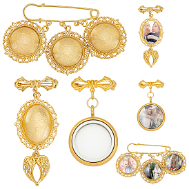 Наборы брошей в виде фоторамки из латуни, со стеклянными кабошонами 