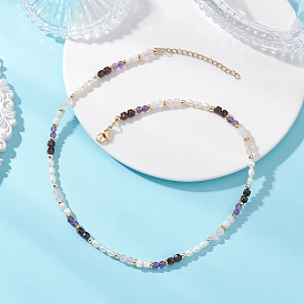 Ожерелье из круглых кубических камней и натурального жемчуга в виде рисовых зерен, с 304 из нержавеющей стали Lobster Claw застежками, золотые