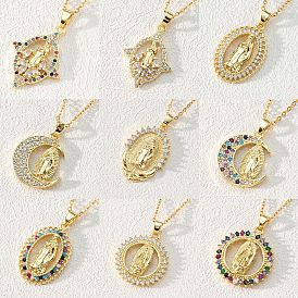 Colorful Zirconia Virgin Mary Pendant Personalized Necklace for Women's Religious Accessories