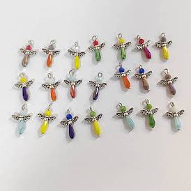21Pcs Angel Glass Pendants, with Alloy Wing and Iron Loop