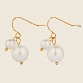 304 стальные круглые серьги болтаться из нержавеющей, с имитацией жемчуга