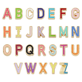 52pcs 26 perles d'émail en alliage de style, sans cadmium et sans nickel et sans plomb, alphabet, crémaillère plaquage, or et de lumière