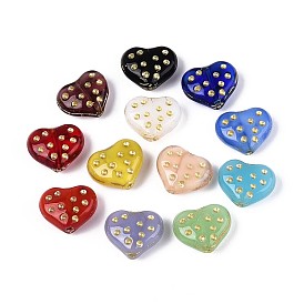 Стеклянные бусины, сердце, золотой металл обвитыми