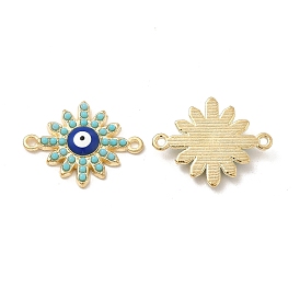 Alloy Connector Charms with Blue Enamel and Synthetic Turquoise, Sun Links, Nickel