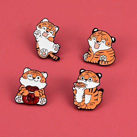 Cute Tiger Big Orange Cat Brooch - Cartoon Metal Badge Clothing Accessory.