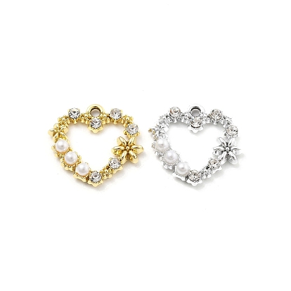 Подвески из сплава и страза, с пластмассовой жемчужиной abs, УФ-покрытием, сердце
