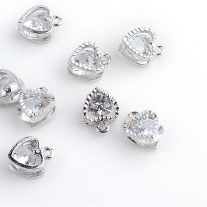 Heart Alloy Charms, with Cubic Zirconia