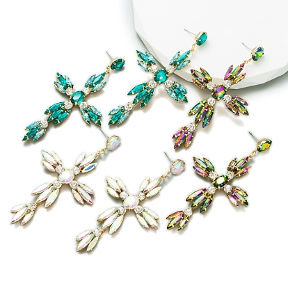 Cross Alloy Rhinestone Dangle Stud Earrings for Women