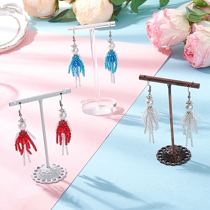 Серьги-подвески из стеклянных бусин ручной работы, со стеклянной имитацией жемчуга, человек, старинное серебро и платина