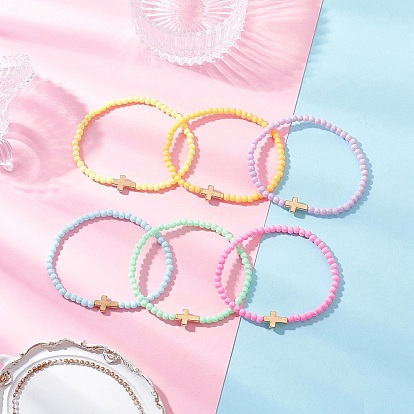 Акриловые круглые бусины эластичные браслеты для женщин, с поперечными пластиковыми бусинами ccb