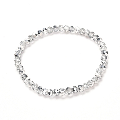 Faceted Glass Rondelle Beads Stretch Bracelet for Kid, Half Silver Plated Glass Bracelet, Pearl Luster Plated Glass Bracelet