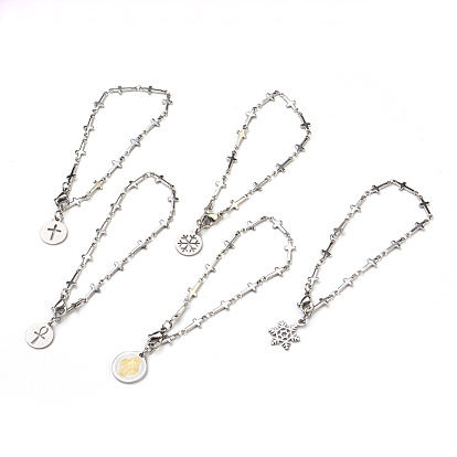 304 Stainless Steel Charm Bracelets, with 316/304 Stainless Steel Pendants