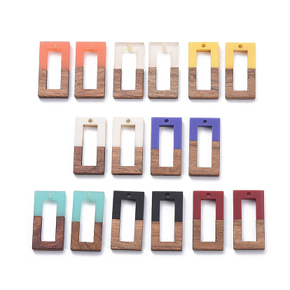 8 Colors Resin & Walnut Wood Pendants, Rectangle